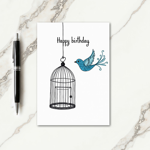 Joyful Bird Birthday Illustration Card