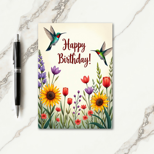 Joyful Birds Floral Birthday Card