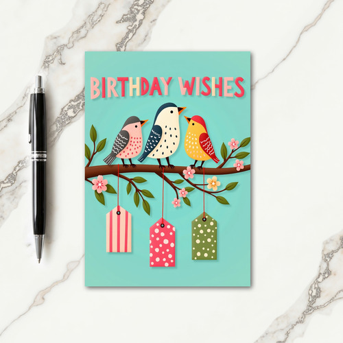 Joyful Birds On Branch Card