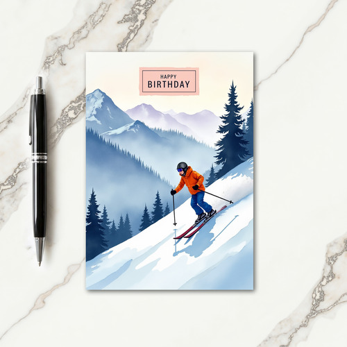 Joyful Birthday Alpine Skier Card