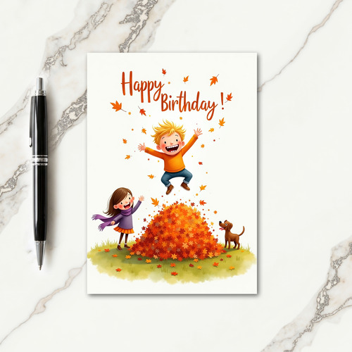 Joyful Birthday Autumn Leaves Card