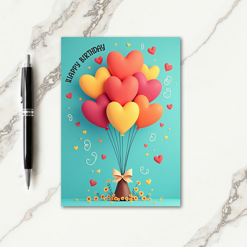 Joyful Birthday Balloon Heart Card