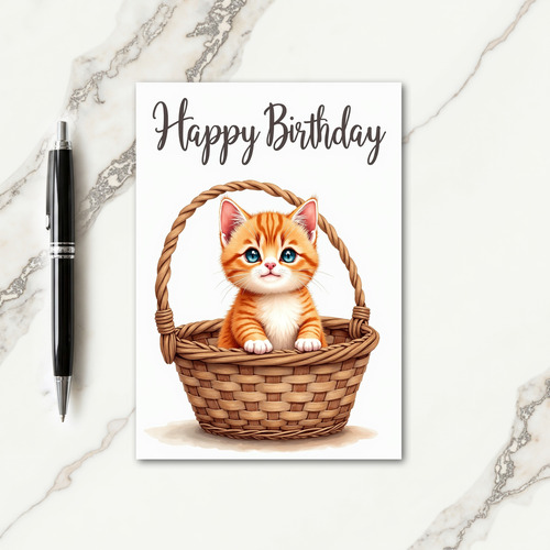 Joyful Birthday Basket Cat Card