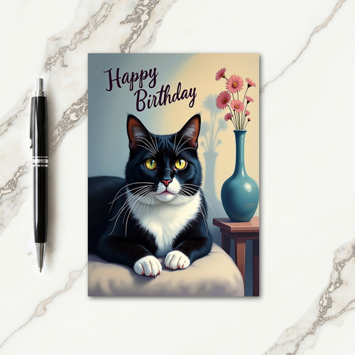 Joyful Birthday Black Cat Art Card