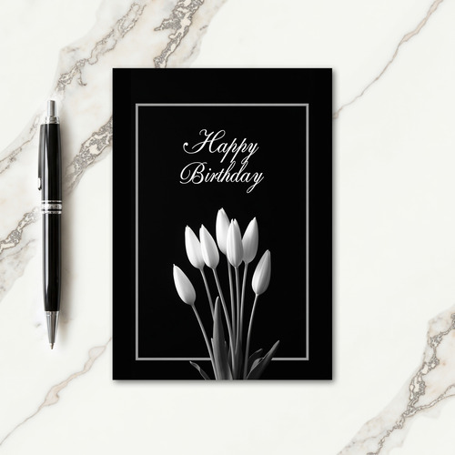 Joyful Birthday Black White Floral Card