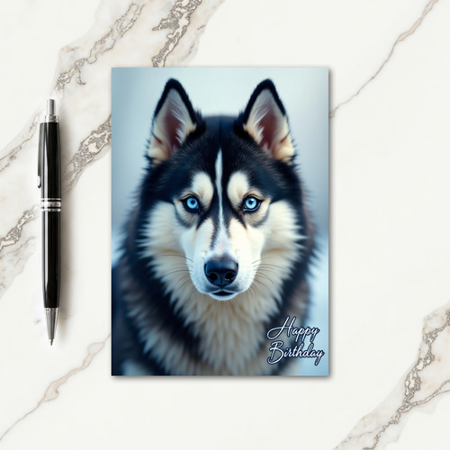 Joyful Birthday Blue Eyed Dog Card