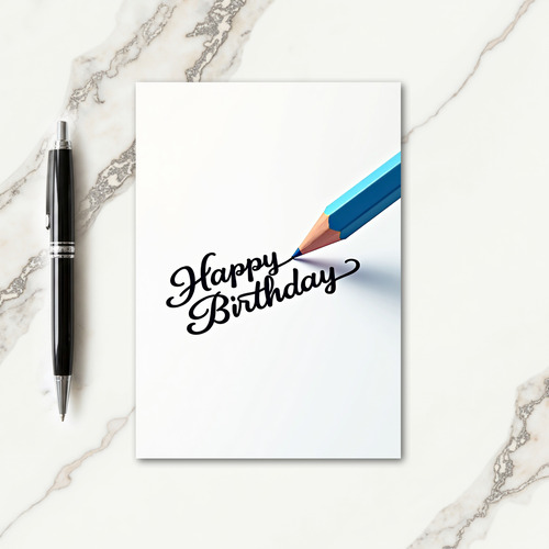 Joyful Birthday Blue Pen Script Card