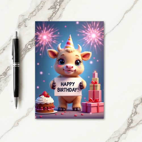 Joyful Birthday Calf Illustration Card