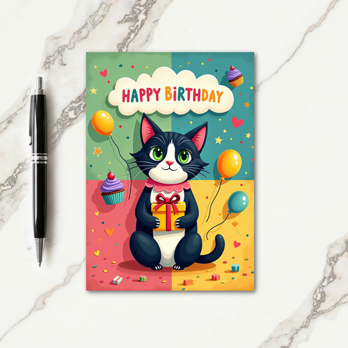 Joyful Birthday Cat Card