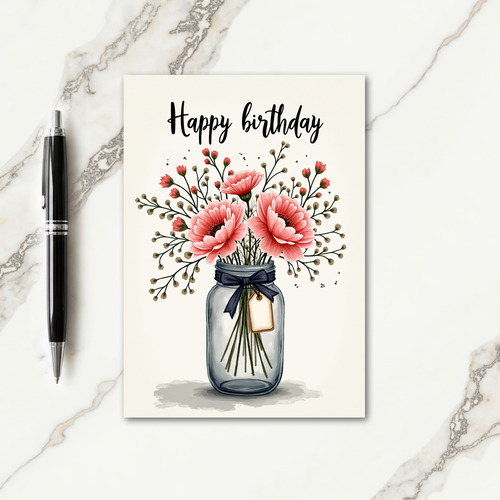 Joyful Birthday Coral Bouquet Card