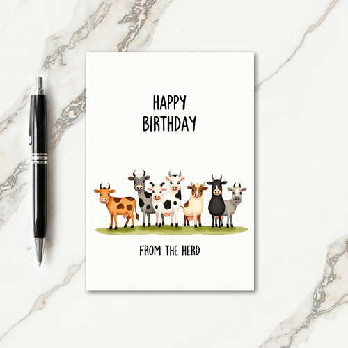 Joyful Birthday Cow Illustration Card