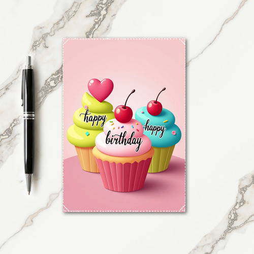 Joyful Birthday Cupcake Trio Card