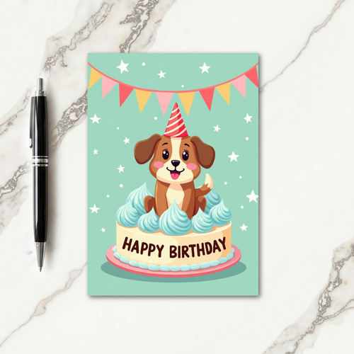 Joyful Birthday Dog In Cake Card