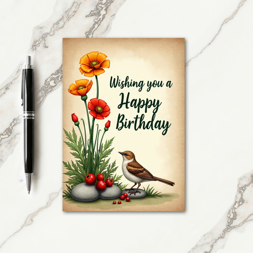 Joyful Birthday Floral Bird Card
