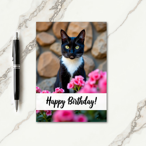 Joyful Birthday Floral Cat Card