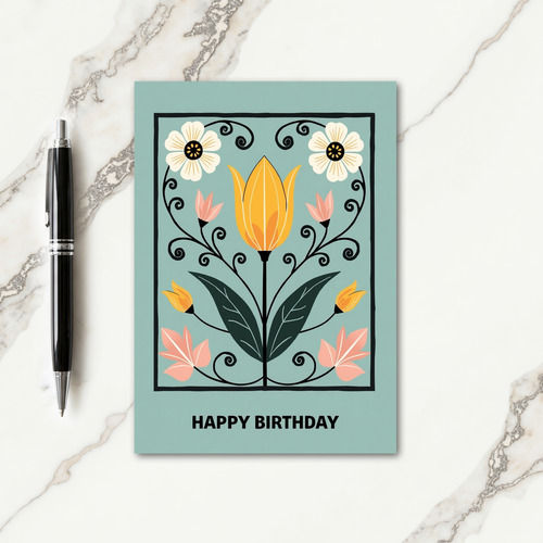 Joyful Birthday Floral Folk Card