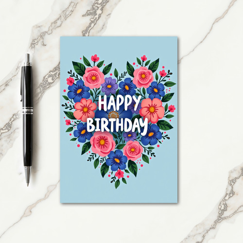 Joyful Birthday Floral Heart Card
