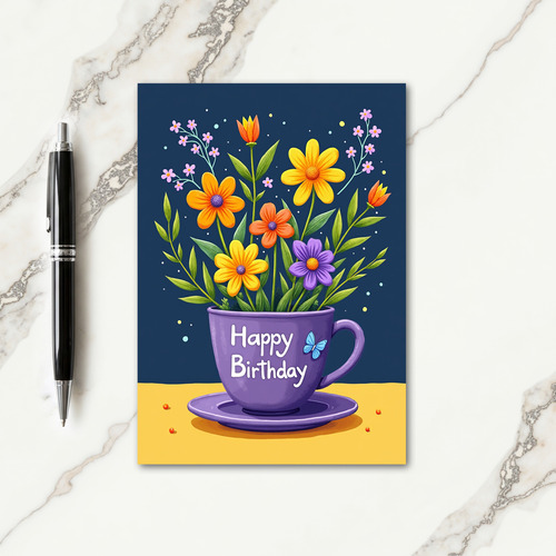 Joyful Birthday Floral Teacup Card