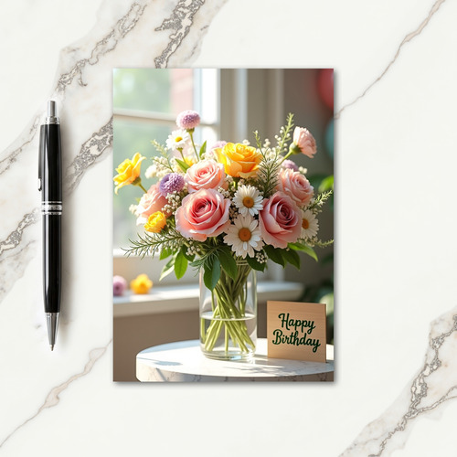 Joyful Birthday Floral Vase Card