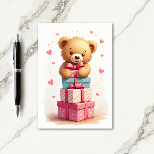 Joyful Birthday Fluffy Bear Card