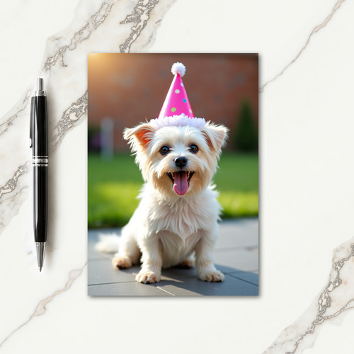 Joyful Birthday Fluffy Dog Hat Card