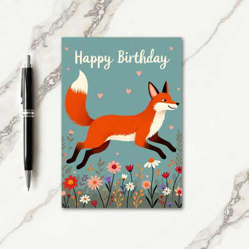 Joyful Birthday Fox Floral Card