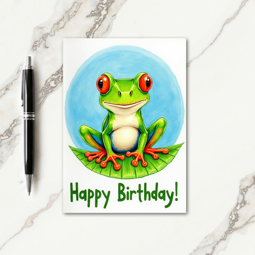 Joyful Birthday Frog Illustration Card