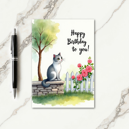 Joyful Birthday Garden Cat Card