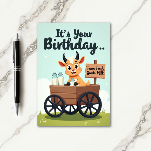 Joyful Birthday Goat Illustration Card