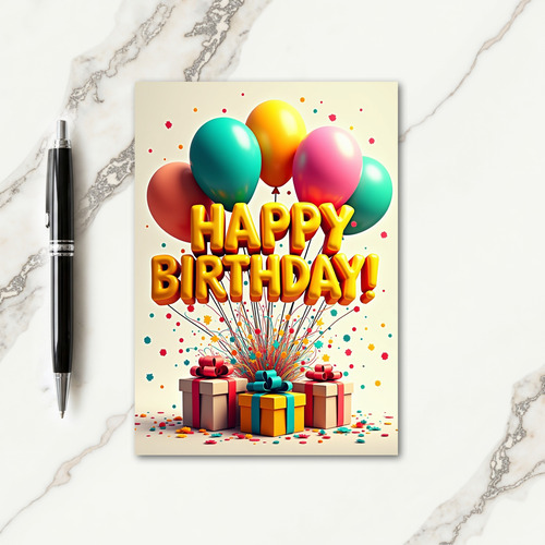 Joyful Birthday Golden Balloon Card