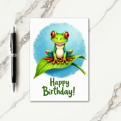 Joyful Birthday Green Frog Card