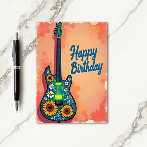 Joyful Birthday Guitar Floral Card