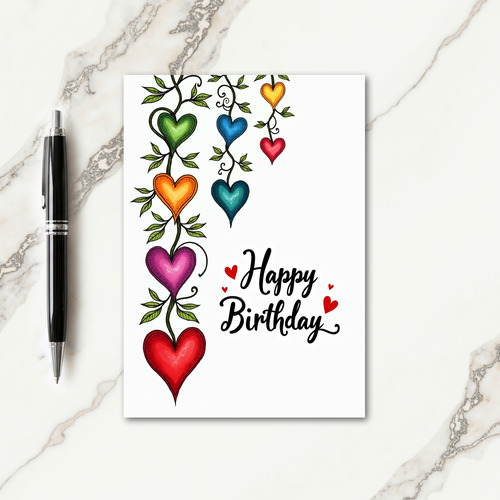 Joyful Birthday Hearts Vines Card