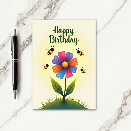 Joyful Birthday Insect Flower Card