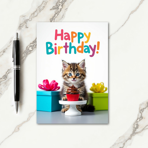 Joyful Birthday Kitten Cupcake Card