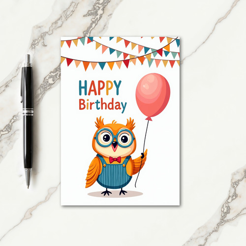 Joyful Birthday Owl Illustration Card