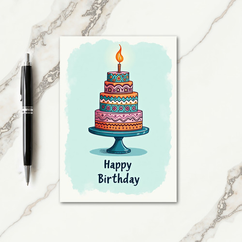 Joyful Birthday Patterned Cake Card