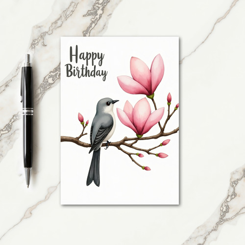 Joyful Birthday Pink Magnolia Bird Card