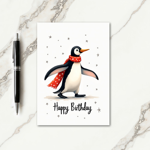 Joyful Birthday Scarfed Birdie Card