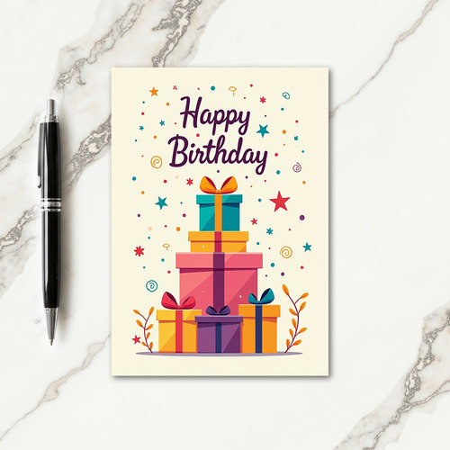 Joyful Birthday Stacked Gifts Card