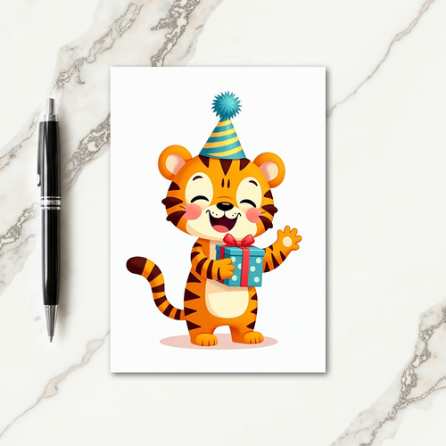 Joyful Birthday Striped Cat Card