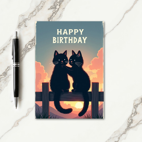 Joyful Birthday Sunset Cats Card