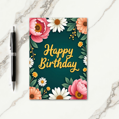 Joyful Birthday Teal Floral Card