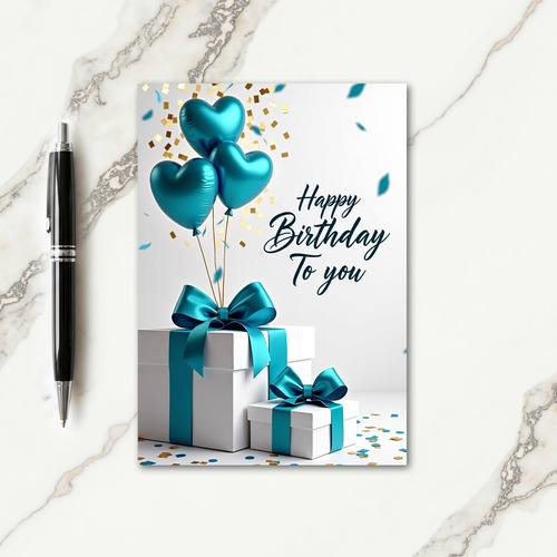 Joyful Birthday Teal Heart Card