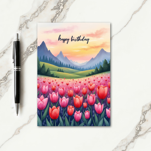 Joyful Birthday Tulip Field Card