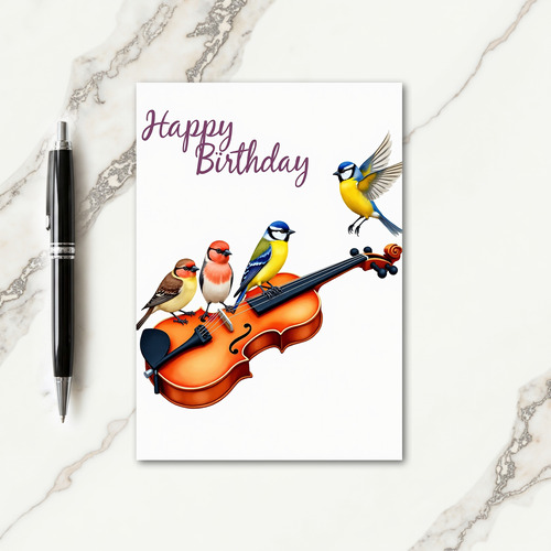 Joyful Birthday Violin Birds Card