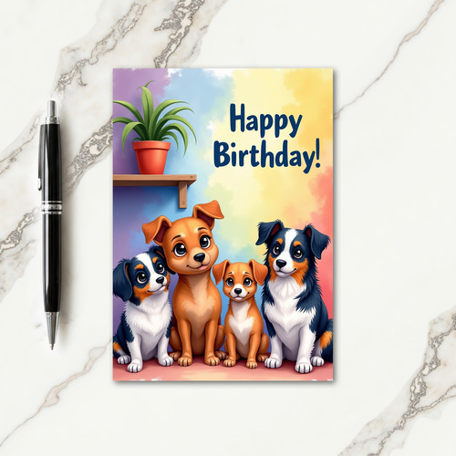 Joyful Birthday Watercolor Pups Card