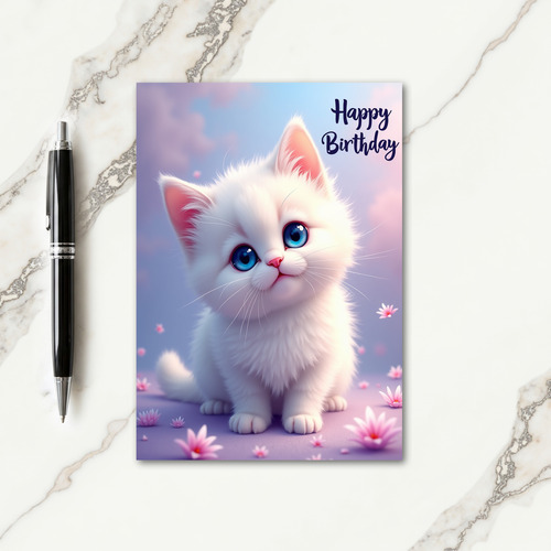 Joyful Birthday White Kitten Card