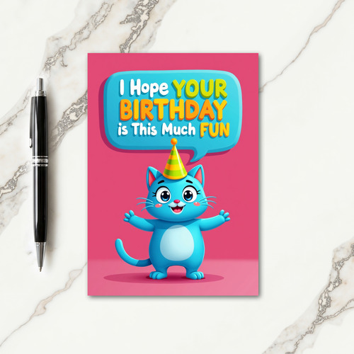 Joyful Blue Cat Birthday Card
