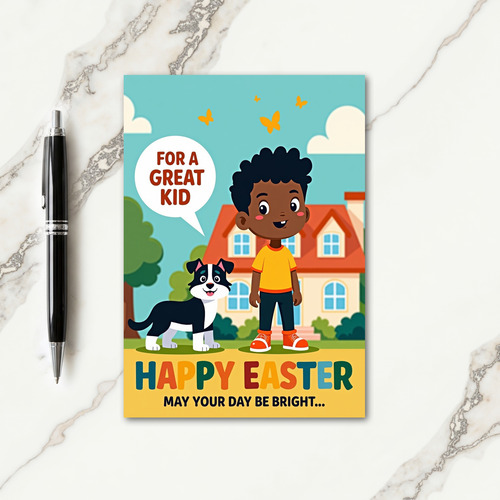 Joyful Boy And Dog Friend Card